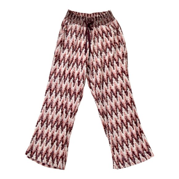 Rewash Brand Lounge Pants Red White Linen Rayon L Large Elastic Waist Tie Dye - Picture 2 of 2